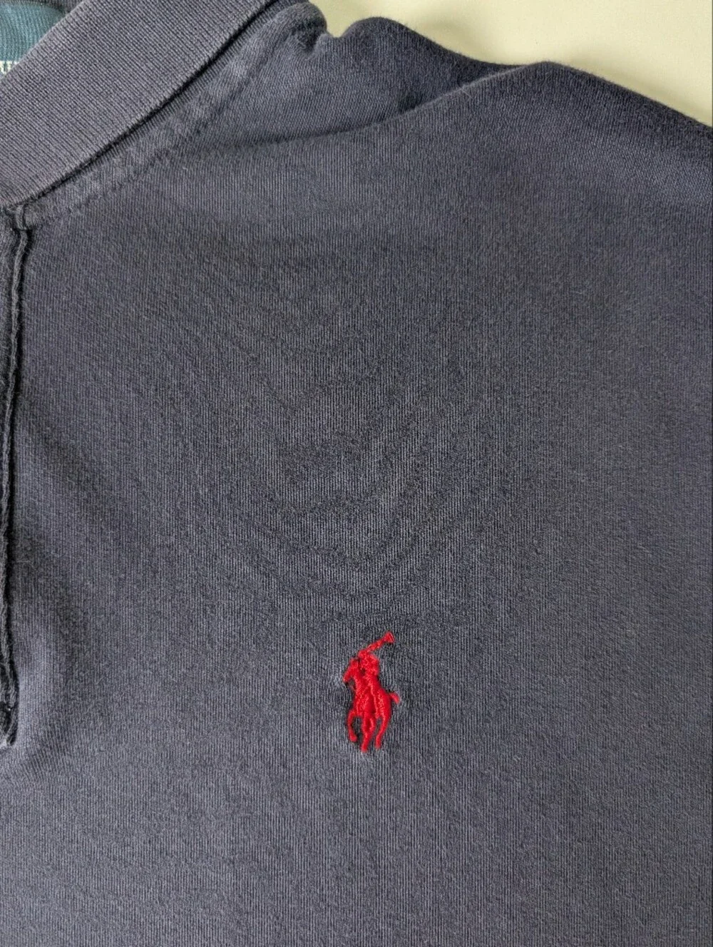 Vintage Polo Ralph Lauren Navy Polo Shirt Red Pony 100% Cotton Men's Medium